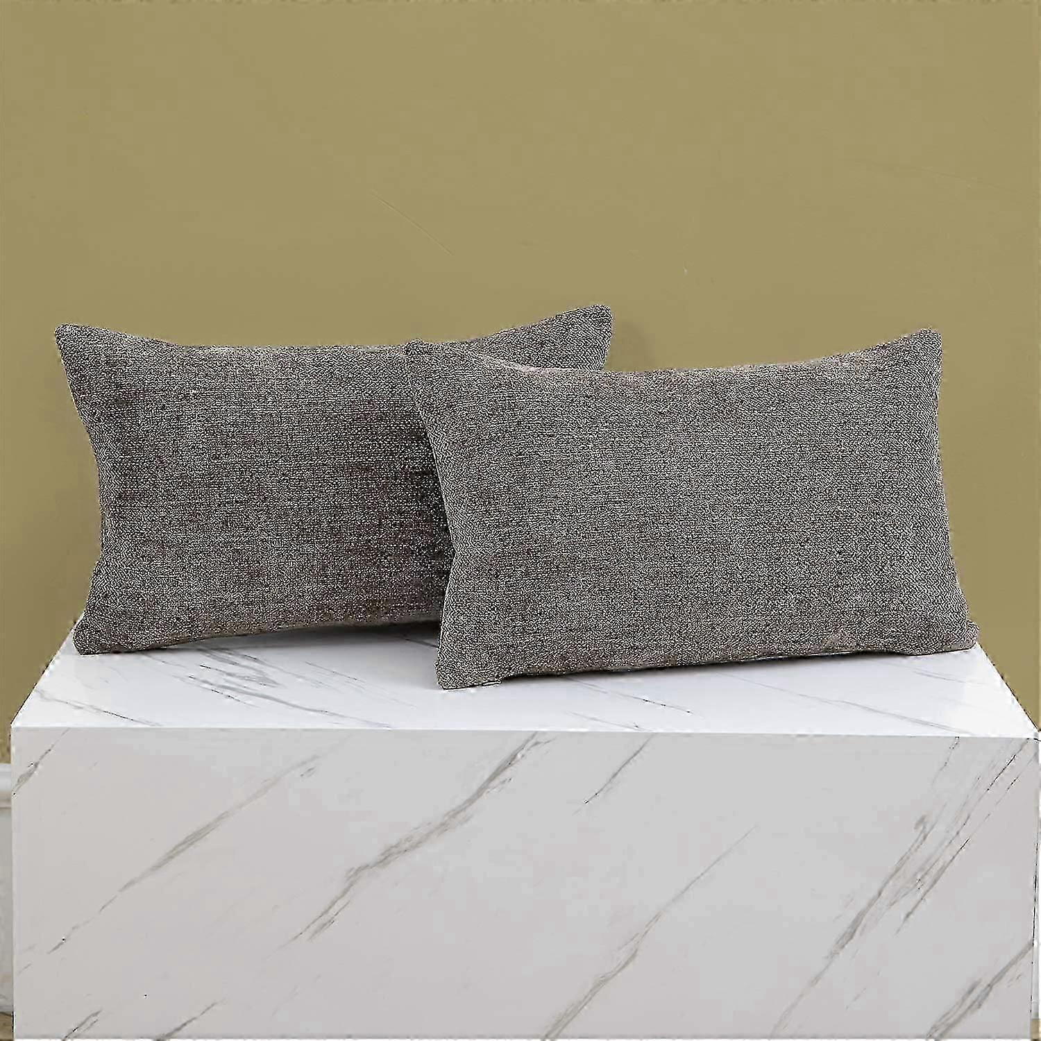 Rustic Light Brown Lumbar Pillow Covers - Farmhouse Style Set of 2 (12x20 Inches)