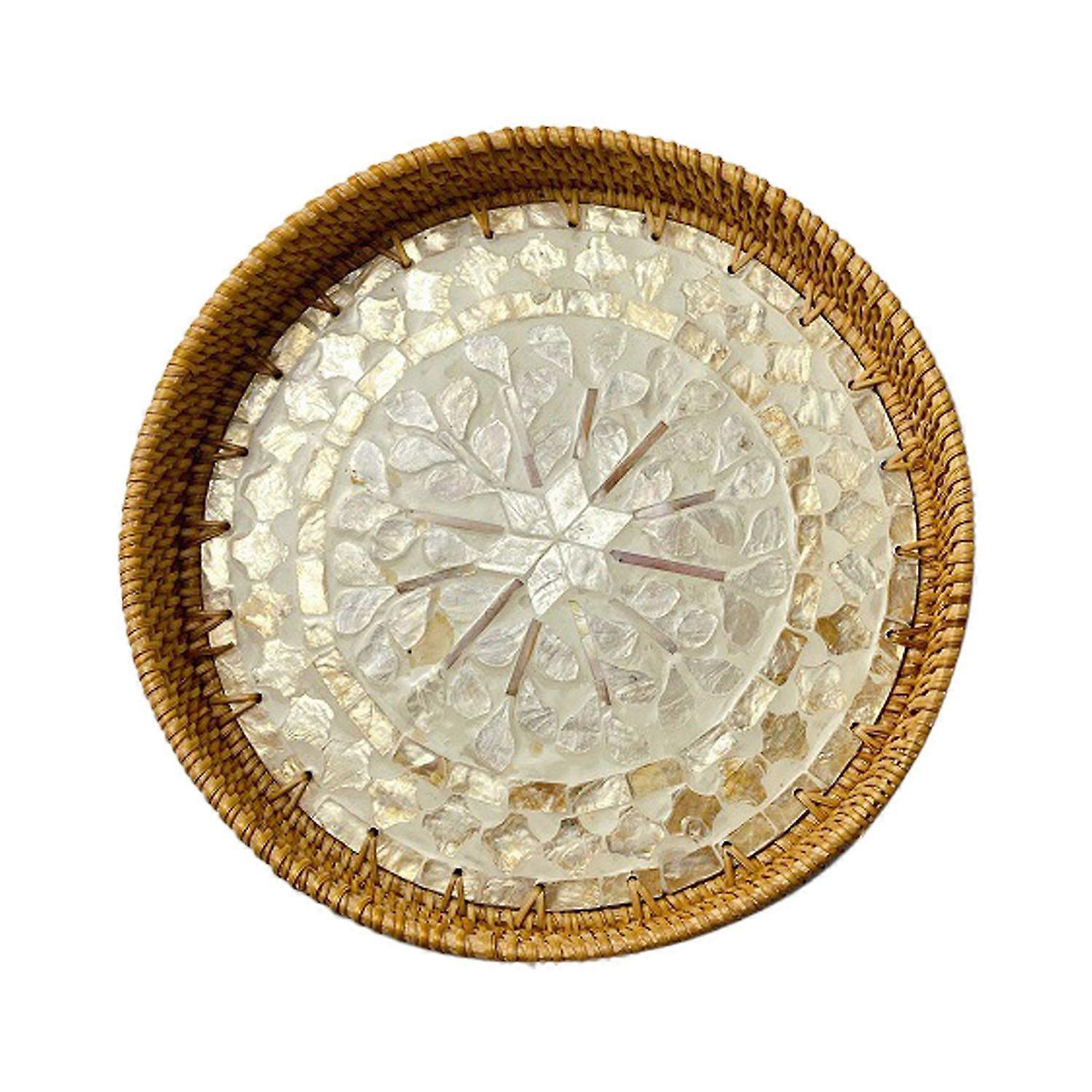 Wicker Fruit Tray No-Odor Large Capacity Rattan Primitive Texture Wicker Serving Tray for Household