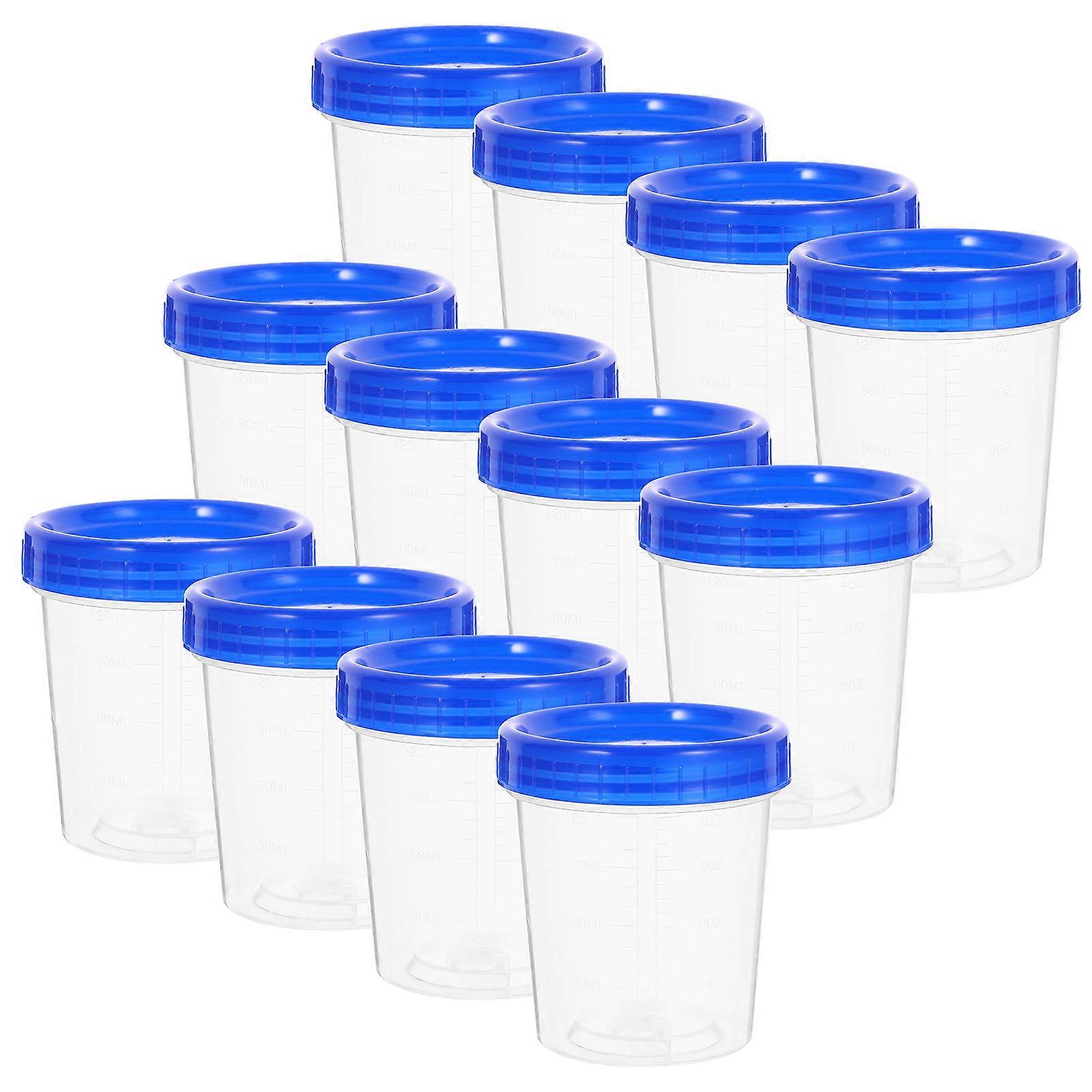Plastic Measuring Cup with Lid Specimen Collection Cups for Laboratory Blue Pp Sealing 12Pcs
