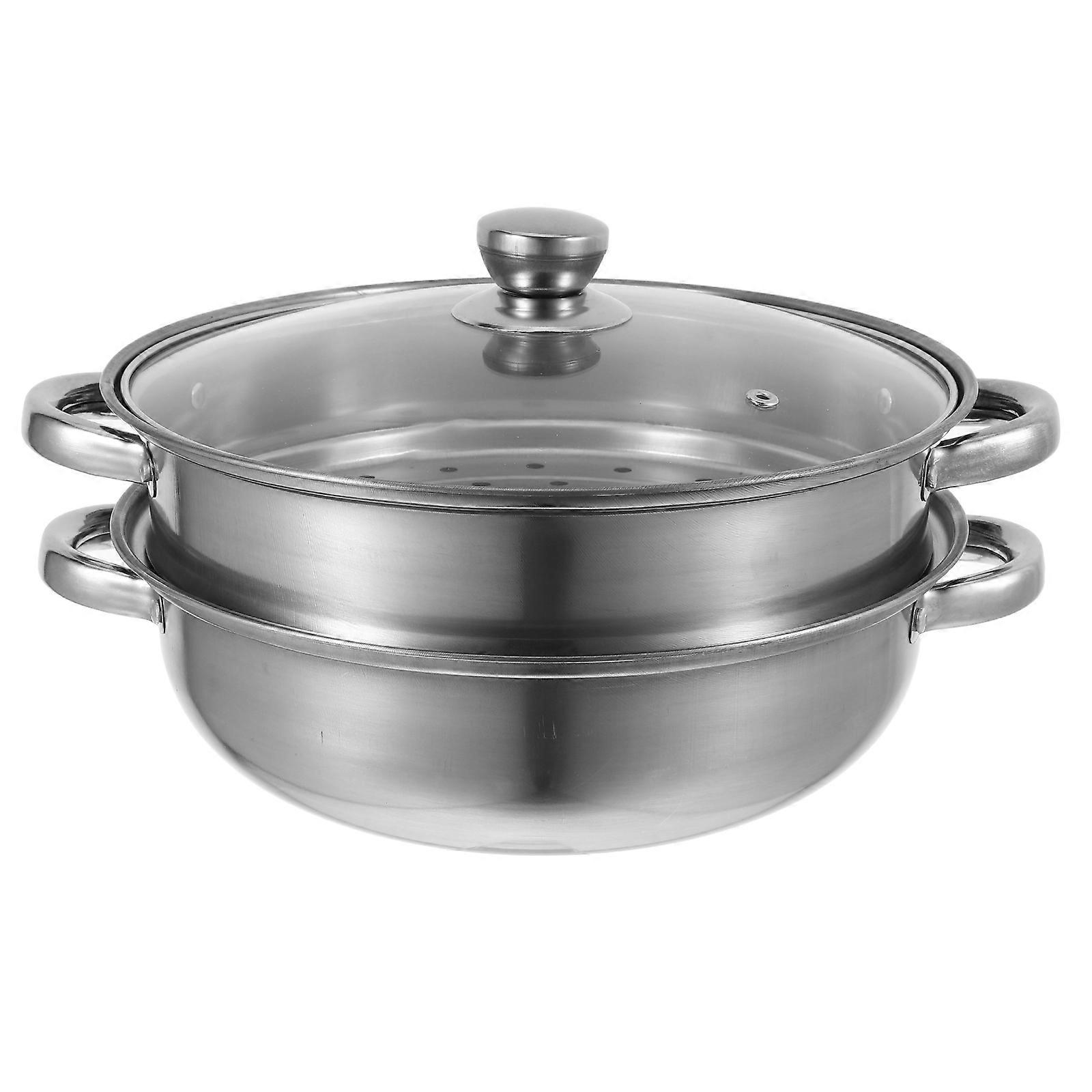 Food Steaming Stainless Steel Steamer Pot for Family Cooking Kitchen Cookware Silver Round Multi Functional 1Set
