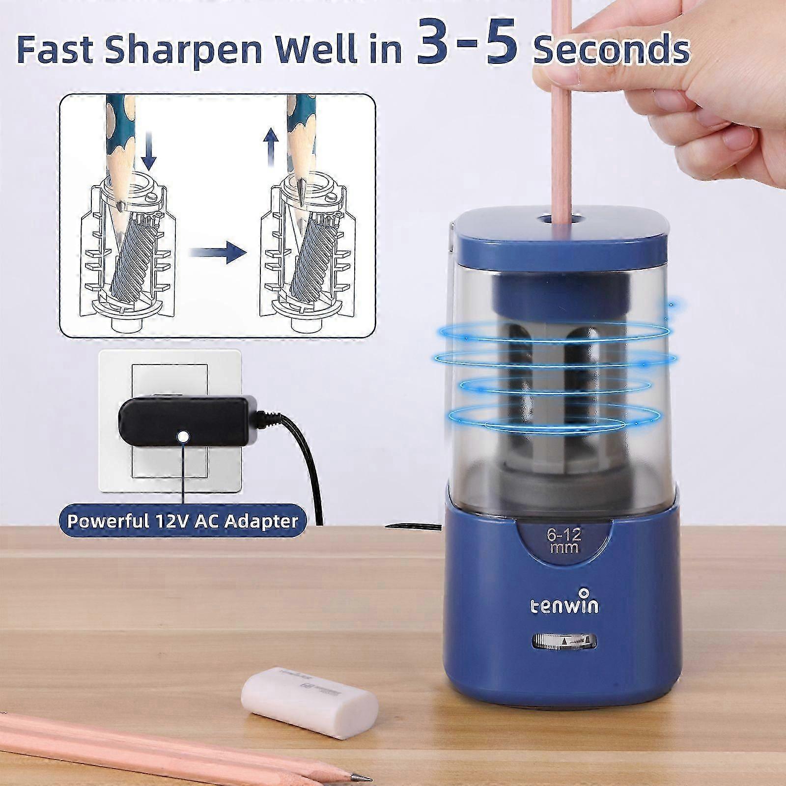 Electric Pencil Sharpener with Auto Stop, Fast Sharpening, Adjustable Tip for 6-12mm Pencils, Ideal for Students, Artists, and Home Use