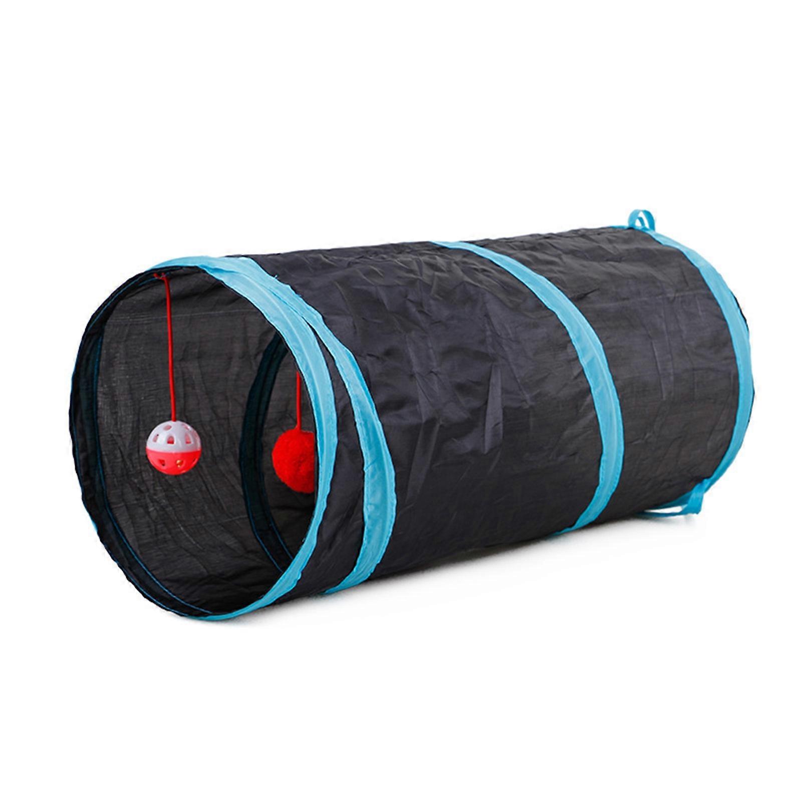 Pet Cat Kitten 2-Way Foldable Tunnel Tube Hanging Bell Ball Training Play Toy