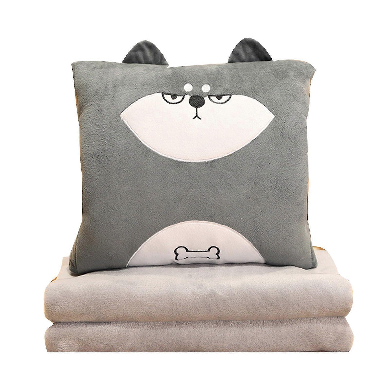 Cartoon Pillow Blanket 3 In 1 Soft Plush Air Conditioning Blanket Pillow Quilt PP Cotton 80x100 Cm Husky Office Napping