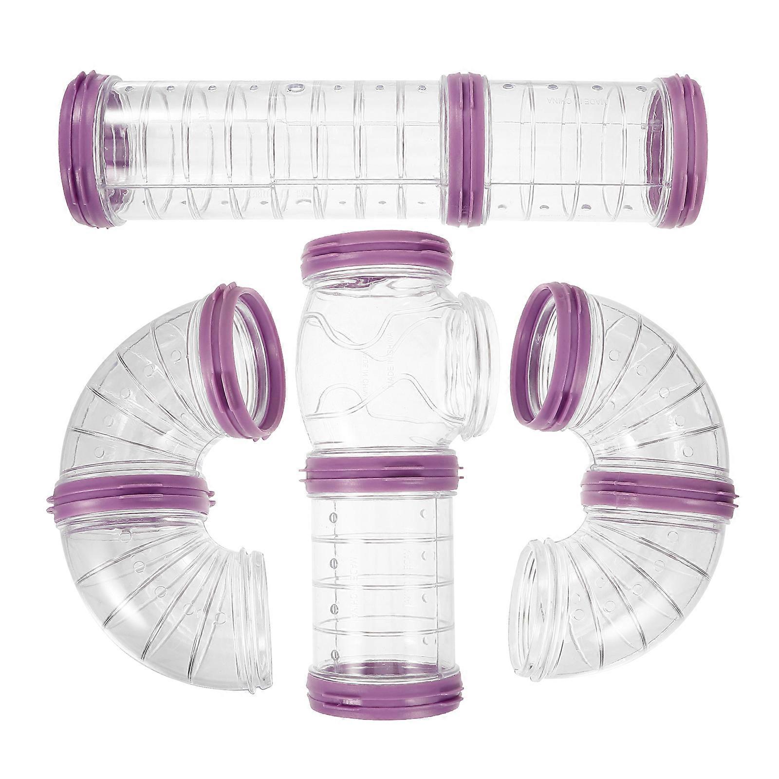 Hamster Tunnel Adventure Kit With Cylindrical Design For Hamsters And Small Animals Violet Plastic 2 Sets For Cage Expansion
