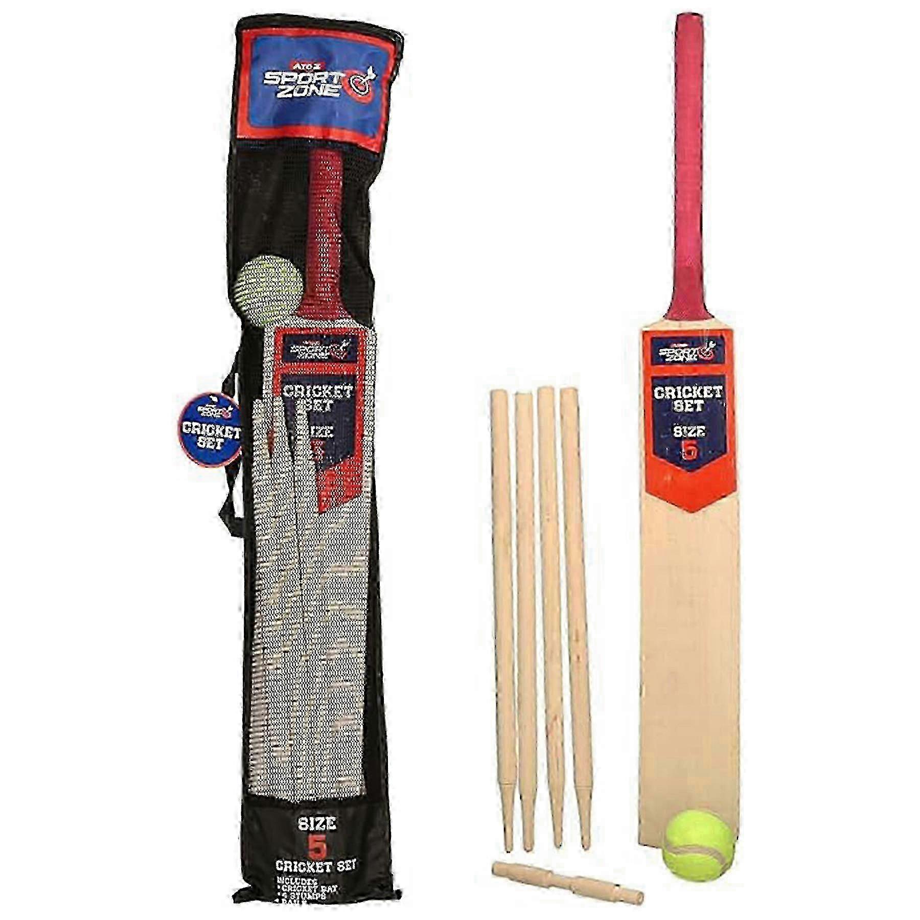 Cricket Set Wooden Bat/Stumps/Bails And Soft Ball Size 5 Game Set With Carry Bag