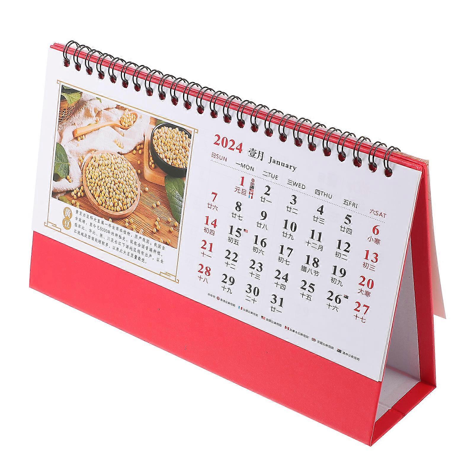 Desk Calendar Red Paper Material 2Pcs for Office and Home Use