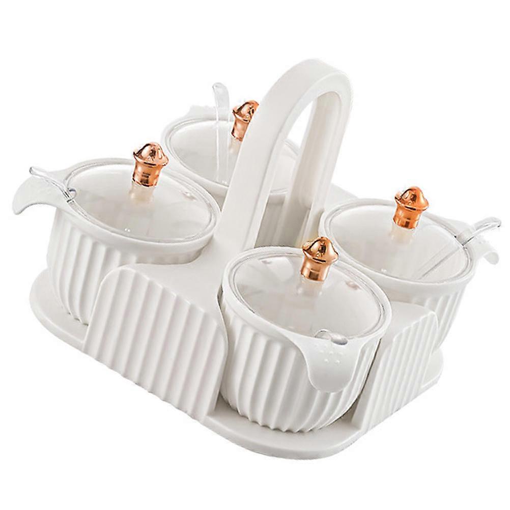Practical Seasoning Container White Kitchen Spice Box with Cover and Spoon 2Sets
