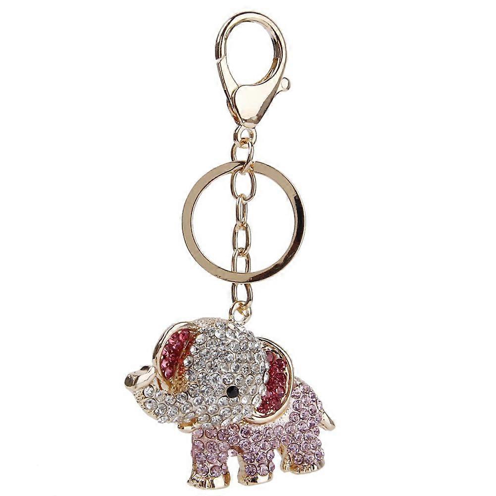 Multi Color Elephant Keychain Rhinestone Decorated for Keys 2Pcs Pink