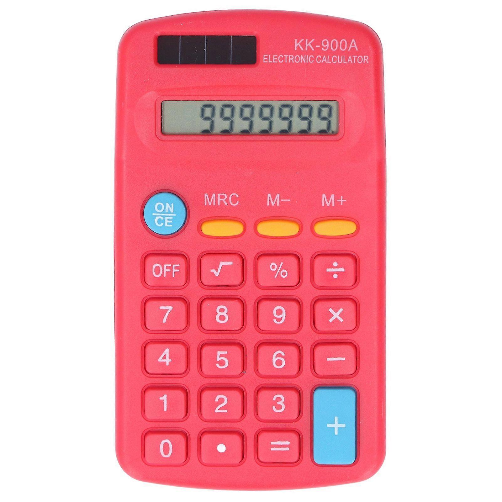 Mini Calculators Handheld 8 Digit with LCD Display Sensitive Button Solar Battery Dual Power for Office School BusinessRed