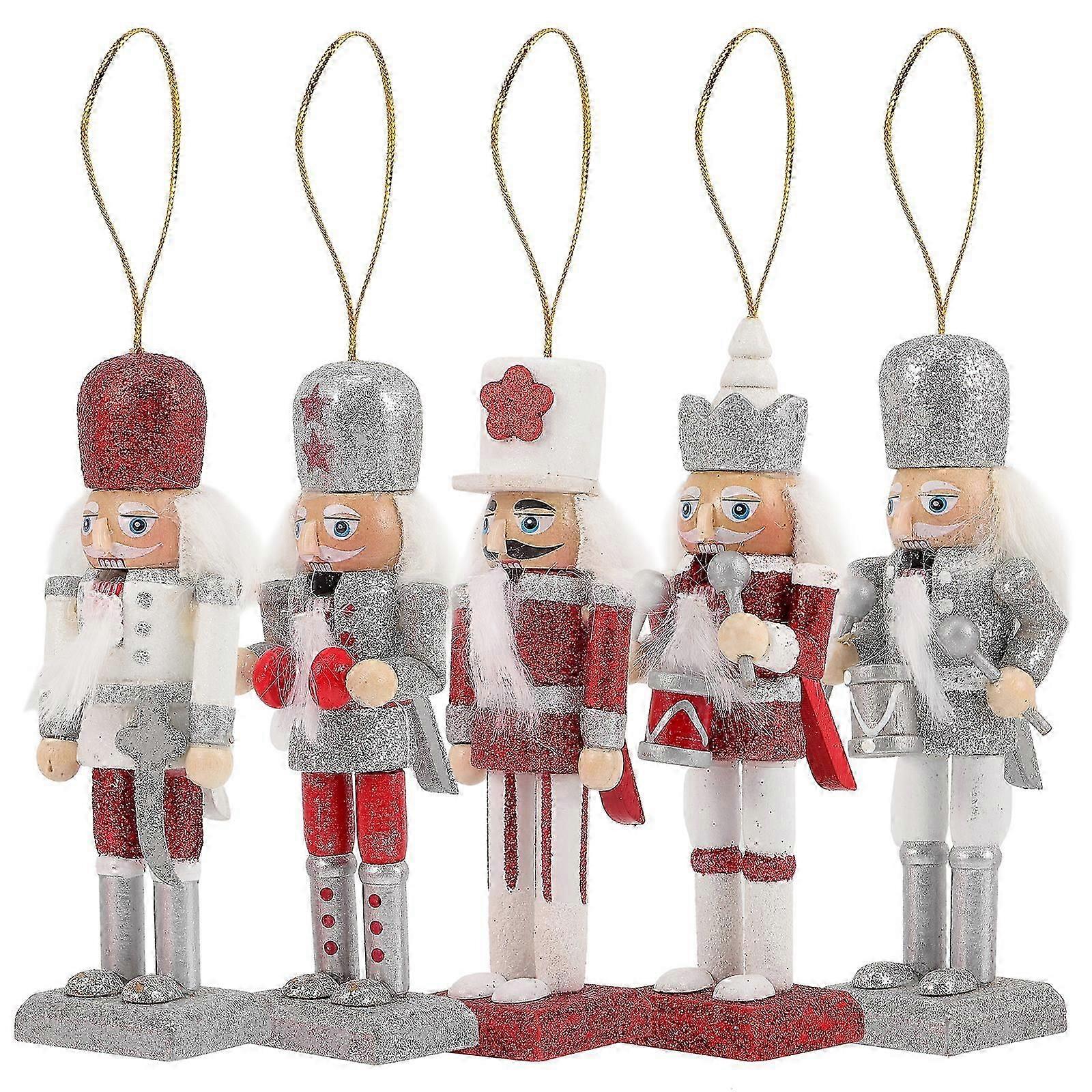 5pcs Christmas Hanging Nutcracker Wooden Nutcracker Ornament Xmas Tabletop Nutcracker