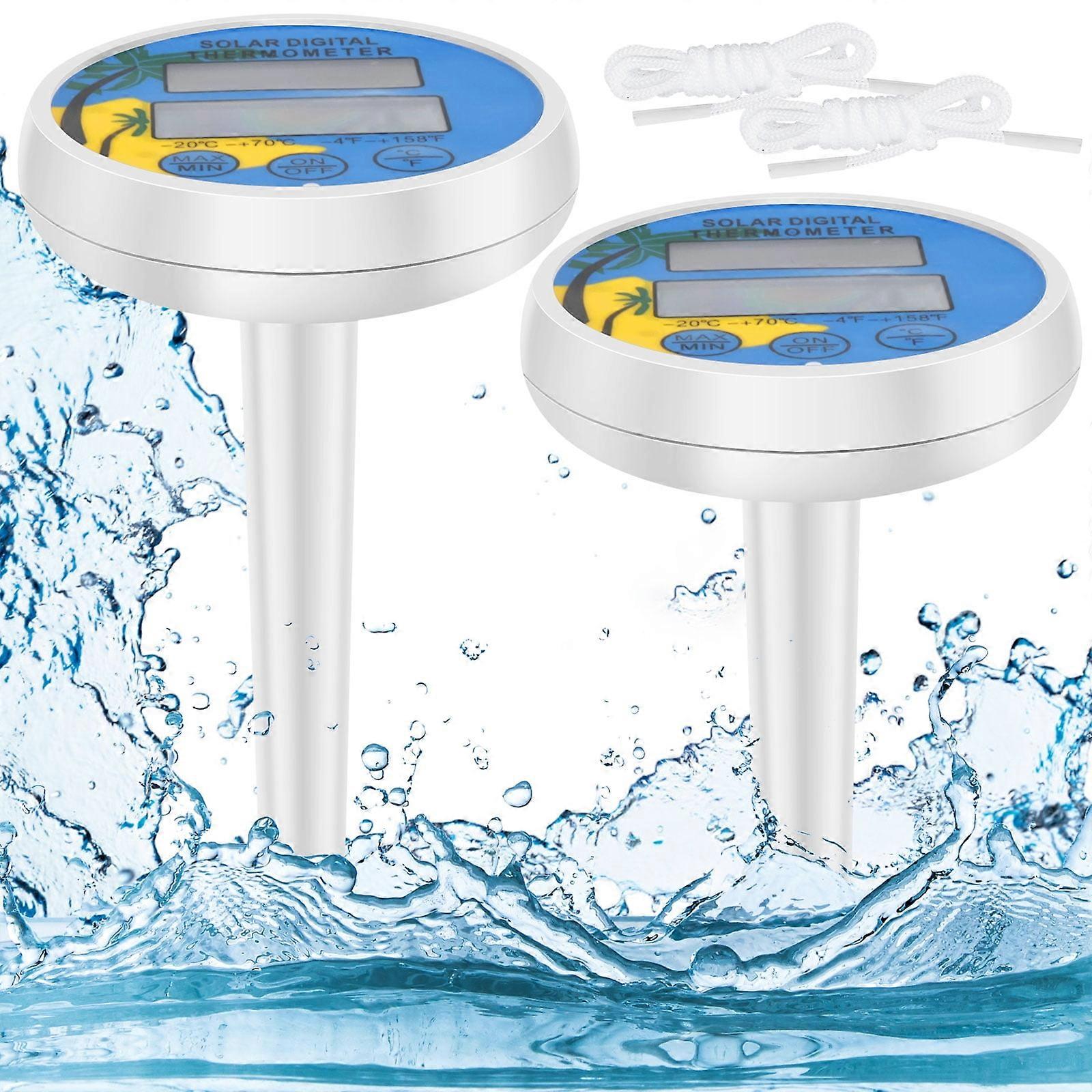 2 Pcs Solar Pool Thermometer, Digital Floating with Tether, Easy Read for Swimming Pool, Spa, Hot Tubs, Ice Baths, Fish Ponds
