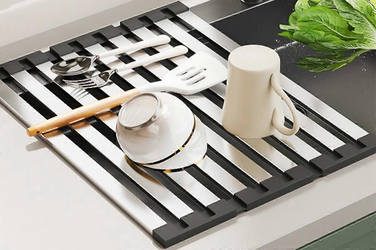 Over Sink Dish Drying Rack Foldable Stainless Steel Drainer for Kitchen