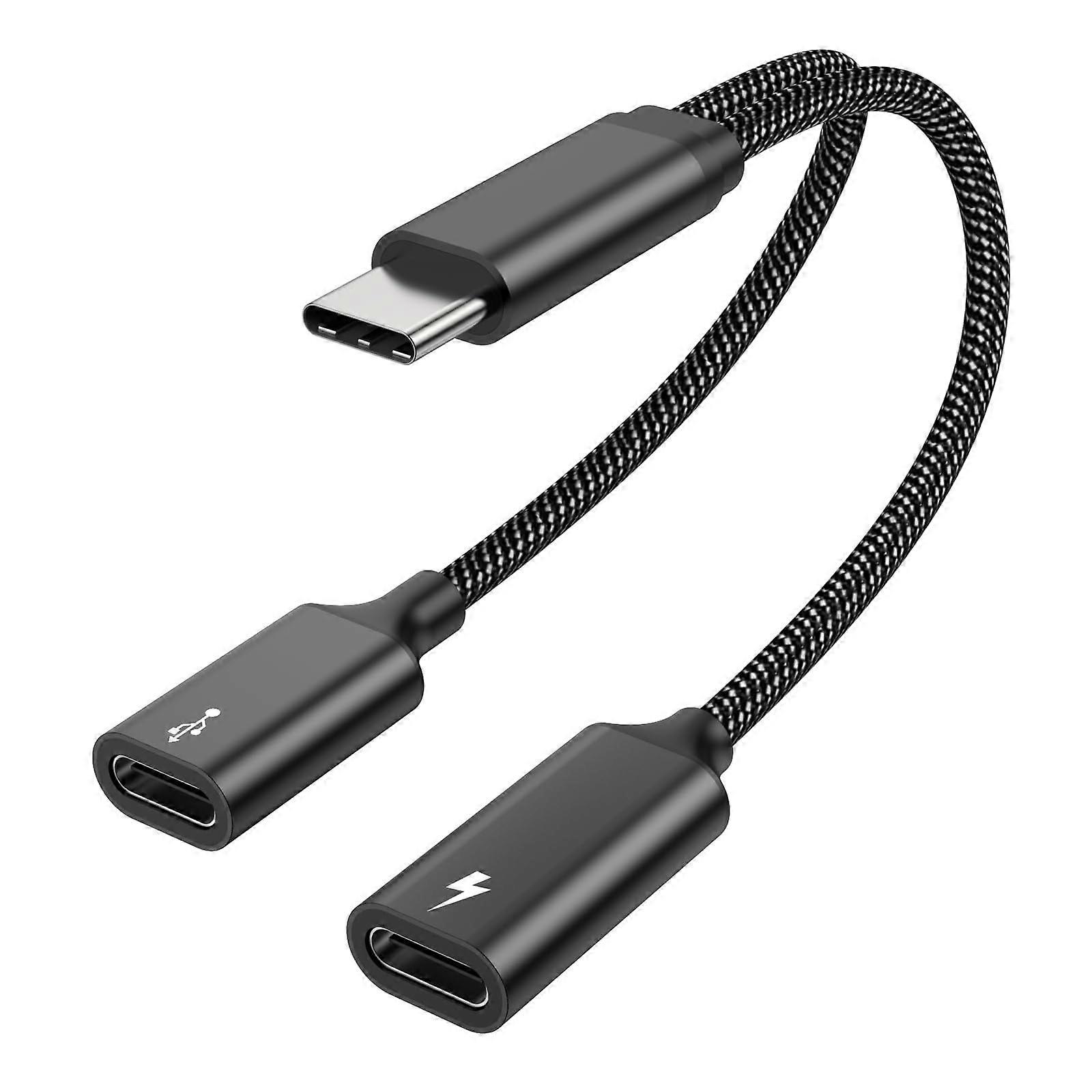 USB C to USB C Female Adapter, Compatible with Mac, Xbox One, PS5, Laptop - Y Splitter Charging Cable, Dual Port Hub, Black