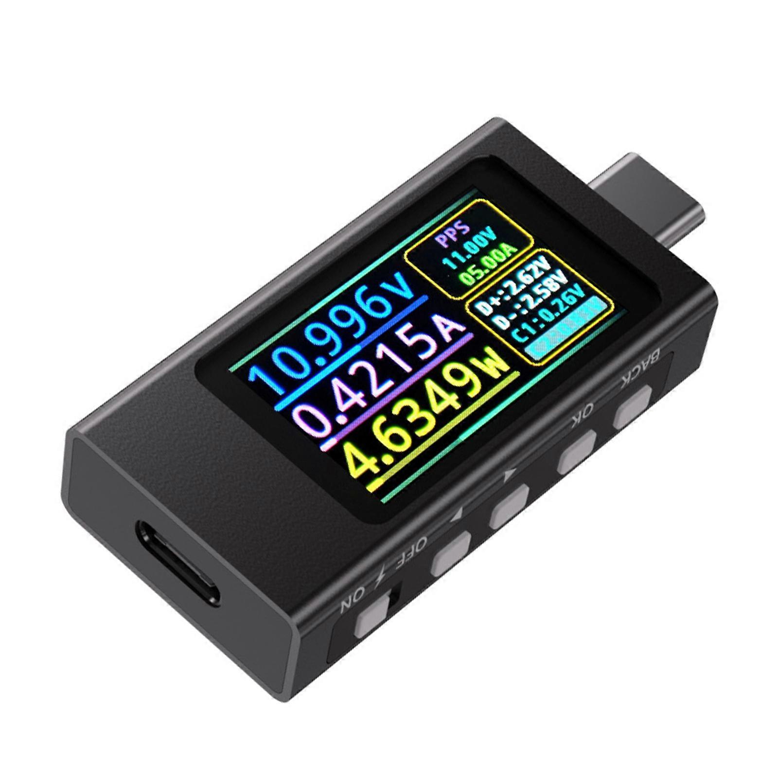 USB C Charging Diagnostic Tool Voltage Current Measurement Real Time Display Travel Friendly Aluminum Housing Multicolor