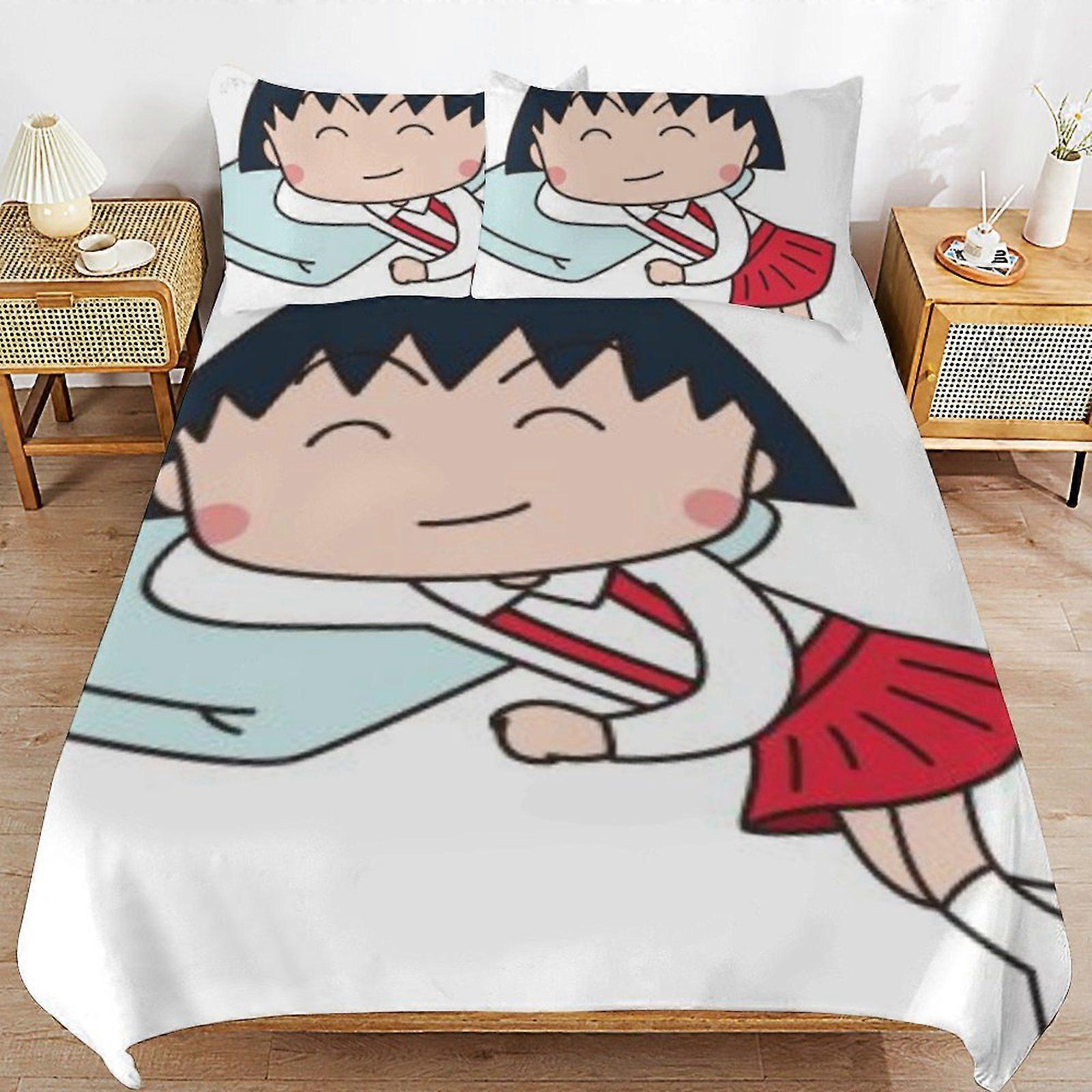 s517 Chibi Maruko-chan Practical Zipper Closure Soft Texture Long Use Comfort Thread Fabric Duvet Cover Sets Sleep v517