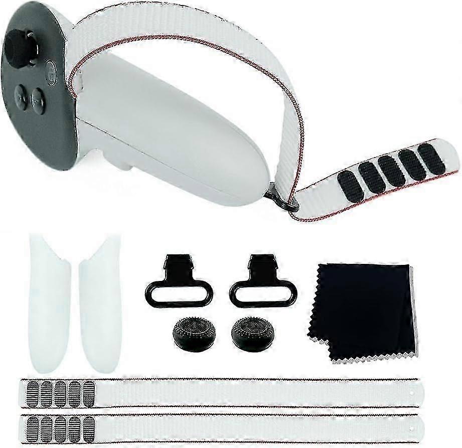 Bundle Battery Cover Replacement Kit Compatible Meta Quest 3 Controller Accessories Adjustable Active Straps Buckle Lens Cloth Joystick Caps