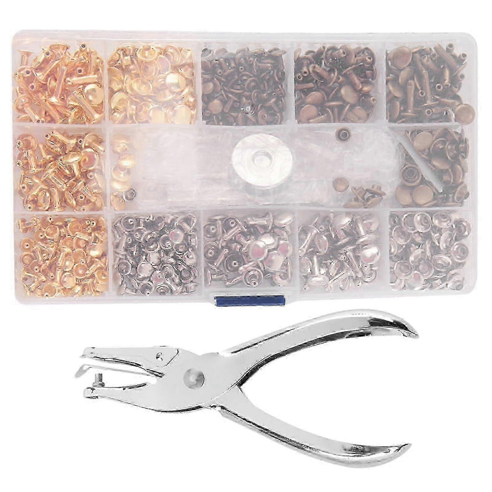 Rivets for Leather Clothing, Boots and Bags - 300 Sets Double Cap with 3 Sizes & Multiple Colors + 4 Fixing Tools DIY Kit