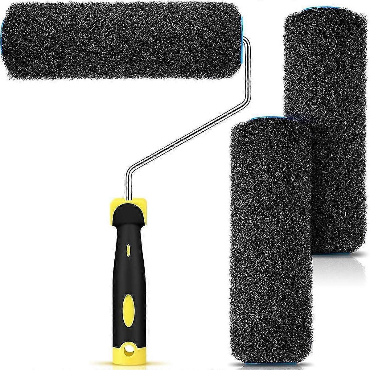 3pcs Drywall Compound Roller Cover with 1pc Paint Roller Frame, Drywall Texture Roller Brush for Pu