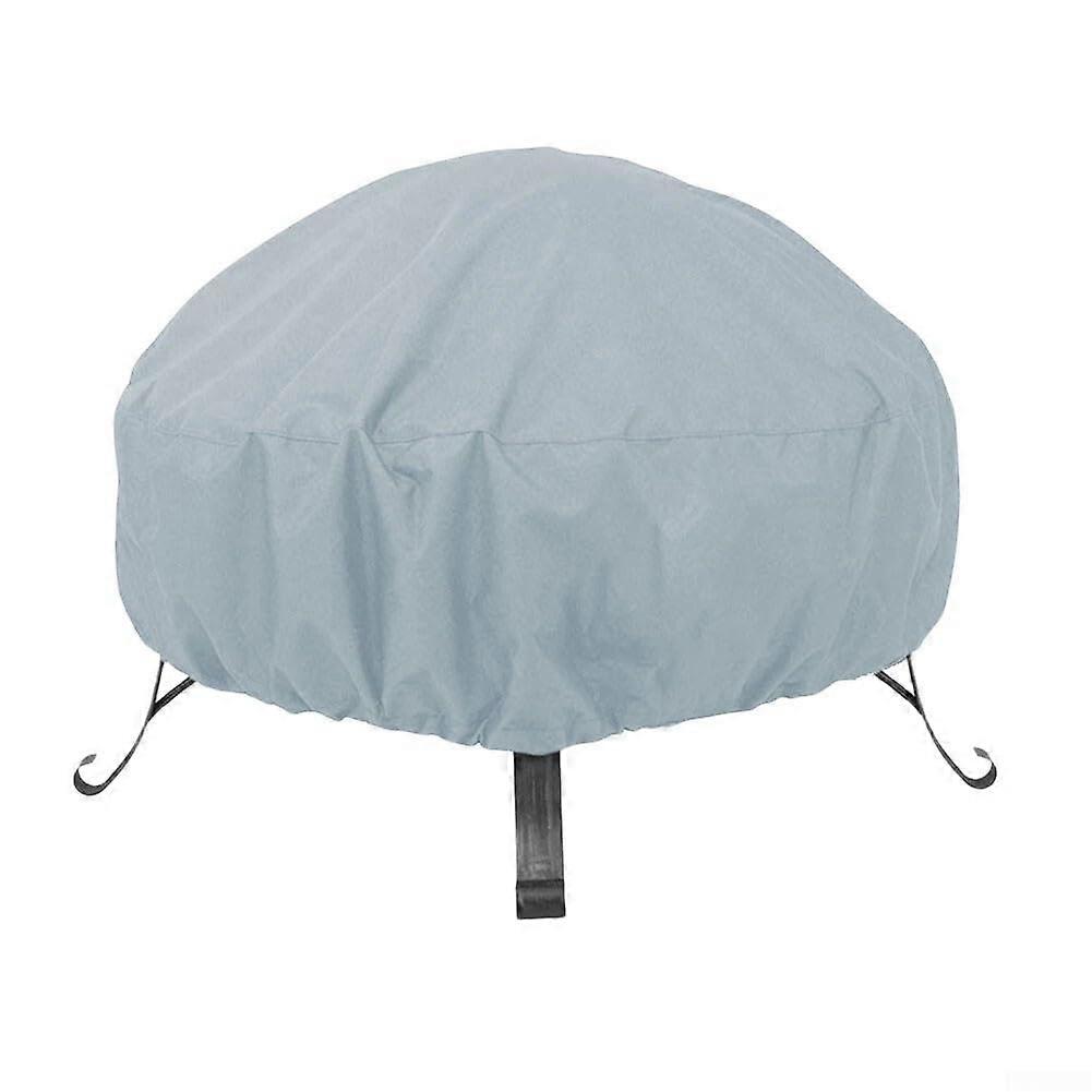 Waterproof Round Fire Burner Cover Heavy Duty 210D Polyester With Vent Mesh Buckle Straps Drawstring 122x46 cm Grizzle