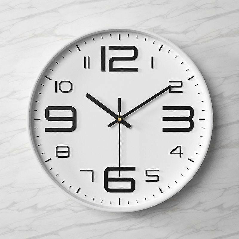 30cm white frame white background with black characters silent wall clock anti-tick wall clock large size easy to read suitable for living room office