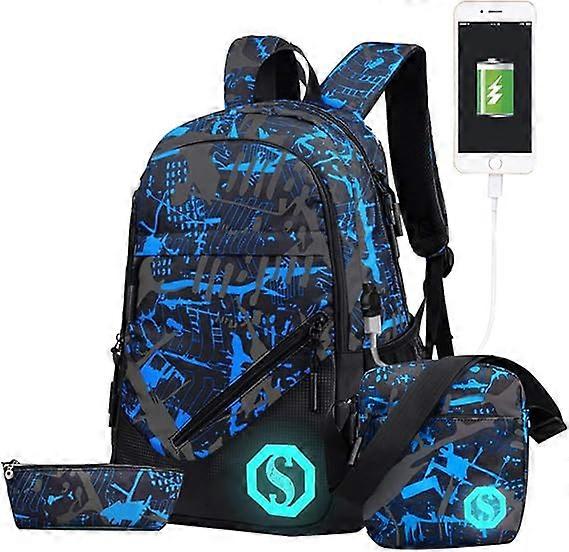 20L Unisex School Backpack with Fluorescent Mark, 3 Sets