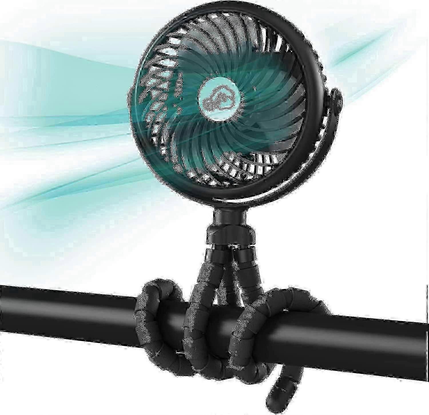 New 2023 5200mah Battery Operated Stroller Fan Flexible Tripod Clip On Fan with 3 Speeds and Rotata