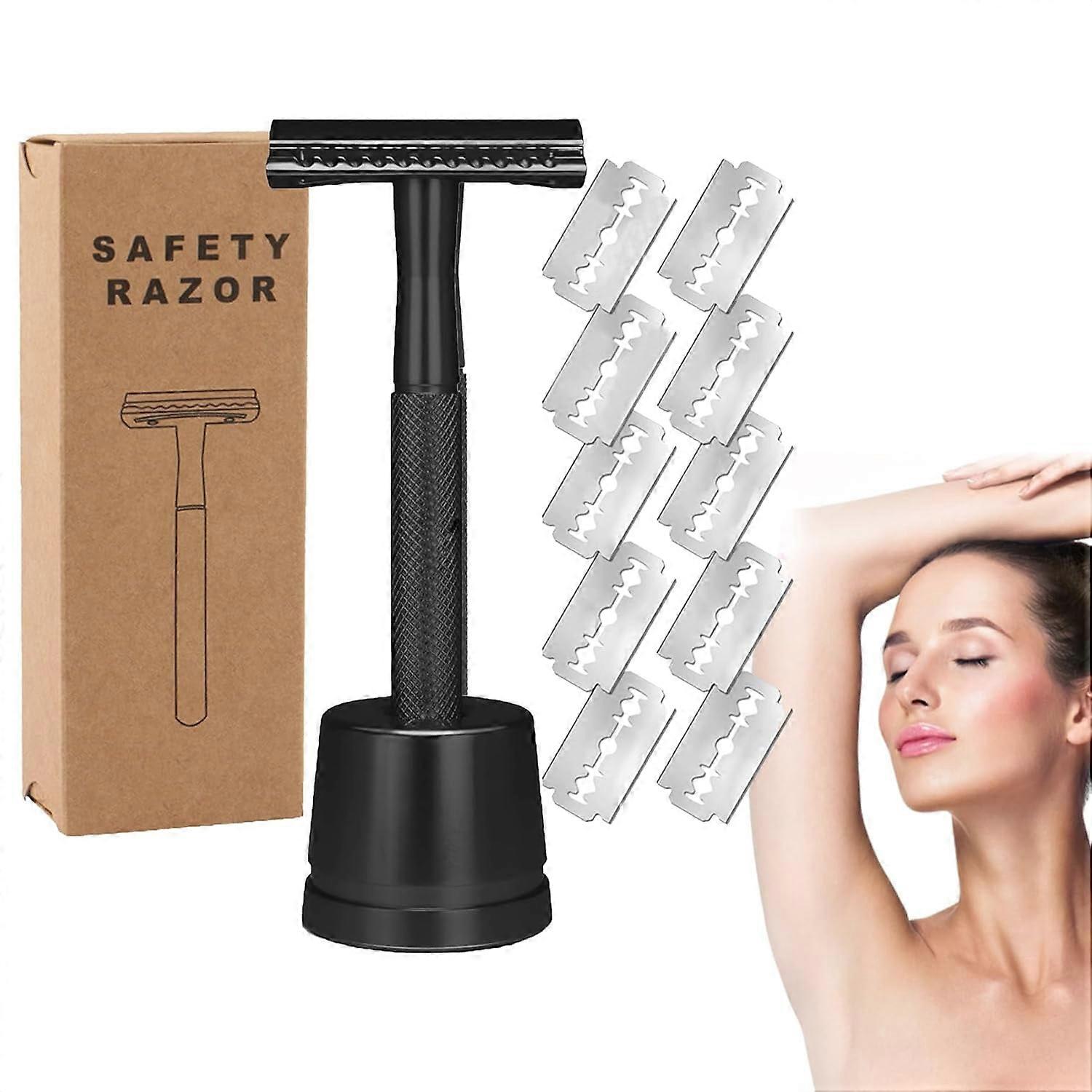 Glide 2.0 Razor - Double Edge Safety Razor for Women, Smooth Shaving for Sensitive Areas, with Stand (Black)