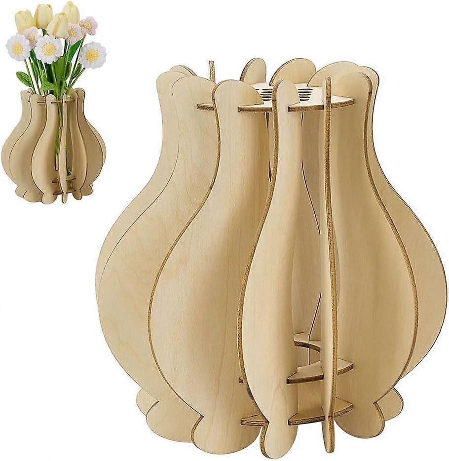 Wooden Puzzle Flower Vase 7.14x7.87inch White Wood Vase for Flowers Bouquet Building Set Assemble for Building Blocks Artificial Florals Display Home 