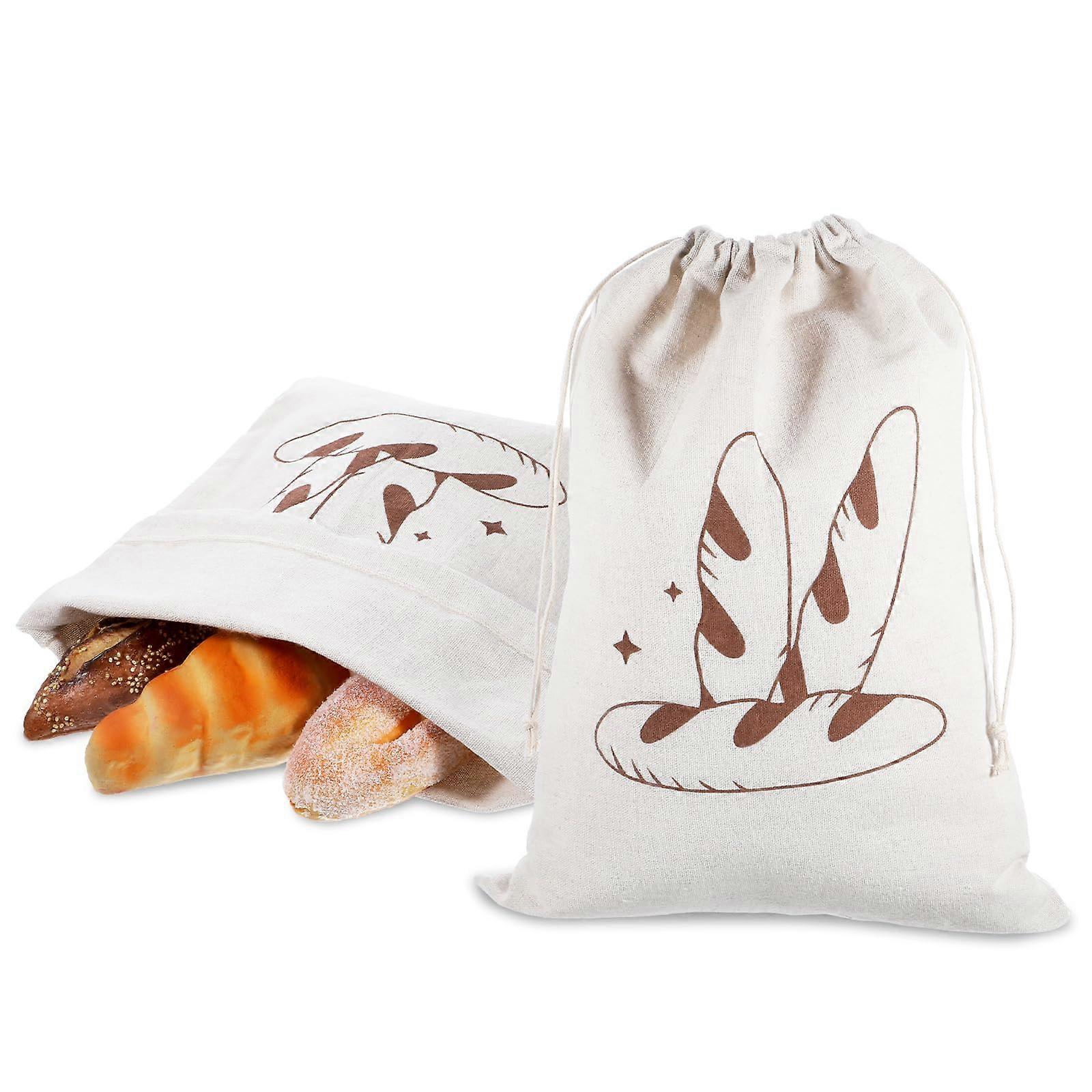 2 Pack Reusable Linen Bread Bags with Drawstring for Homemade Sourdough and Loaf Storage (15.74'x11.61')