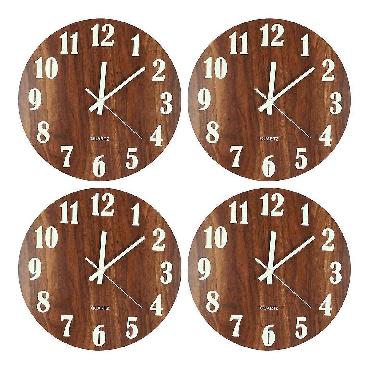 12 Inch Night Light Function Wooden Wall Clock Operated Indoor Clocks