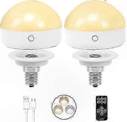 Rechargeable E14 Bulb, 2 Pack, 300LM, Dimmable, 3 Color Modes, Remote Control, Timer Function, Emergency Detachable Lamp