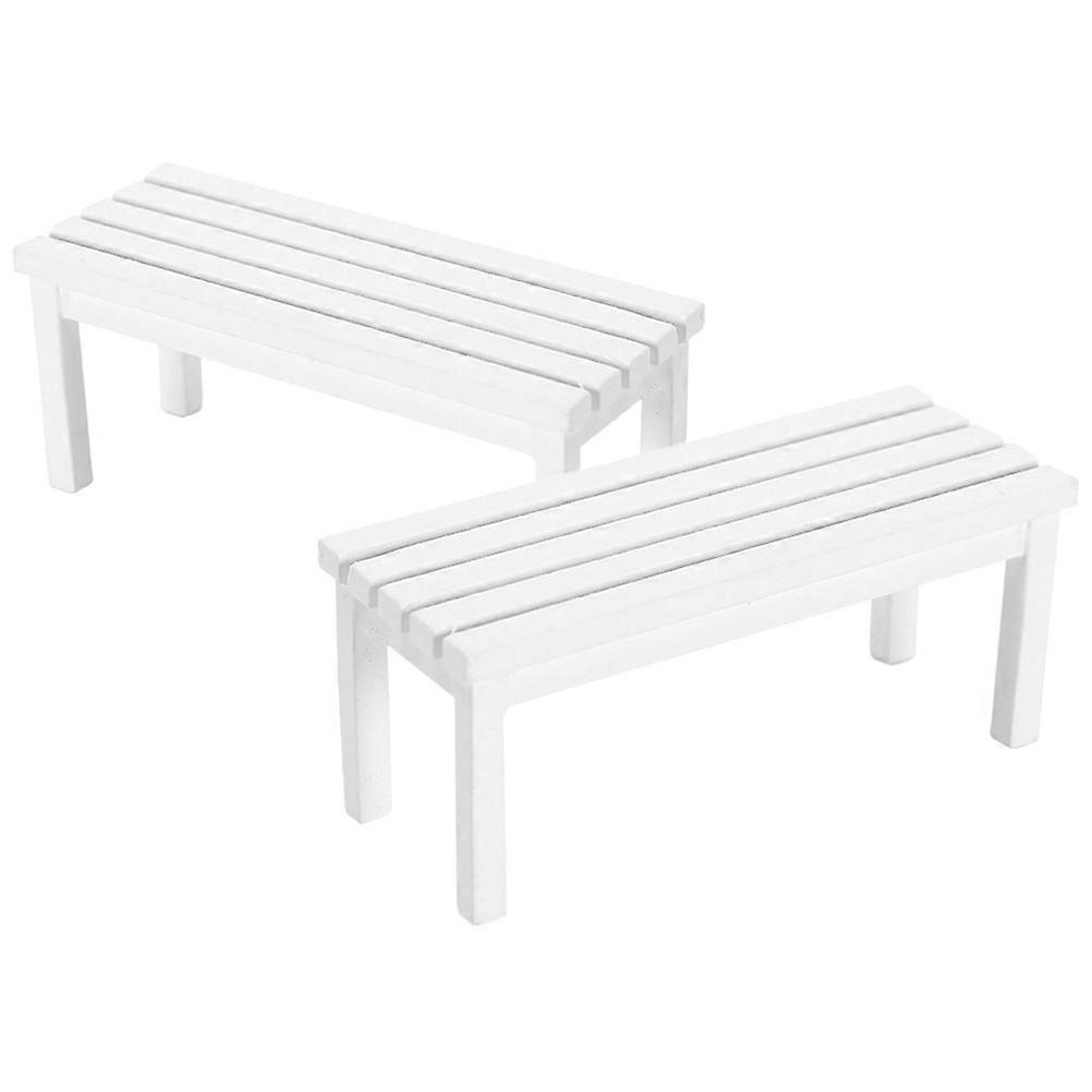 Miniature Bench Doll House Bench Set For Indoor Display White Color With Realistic Design 2Pcs