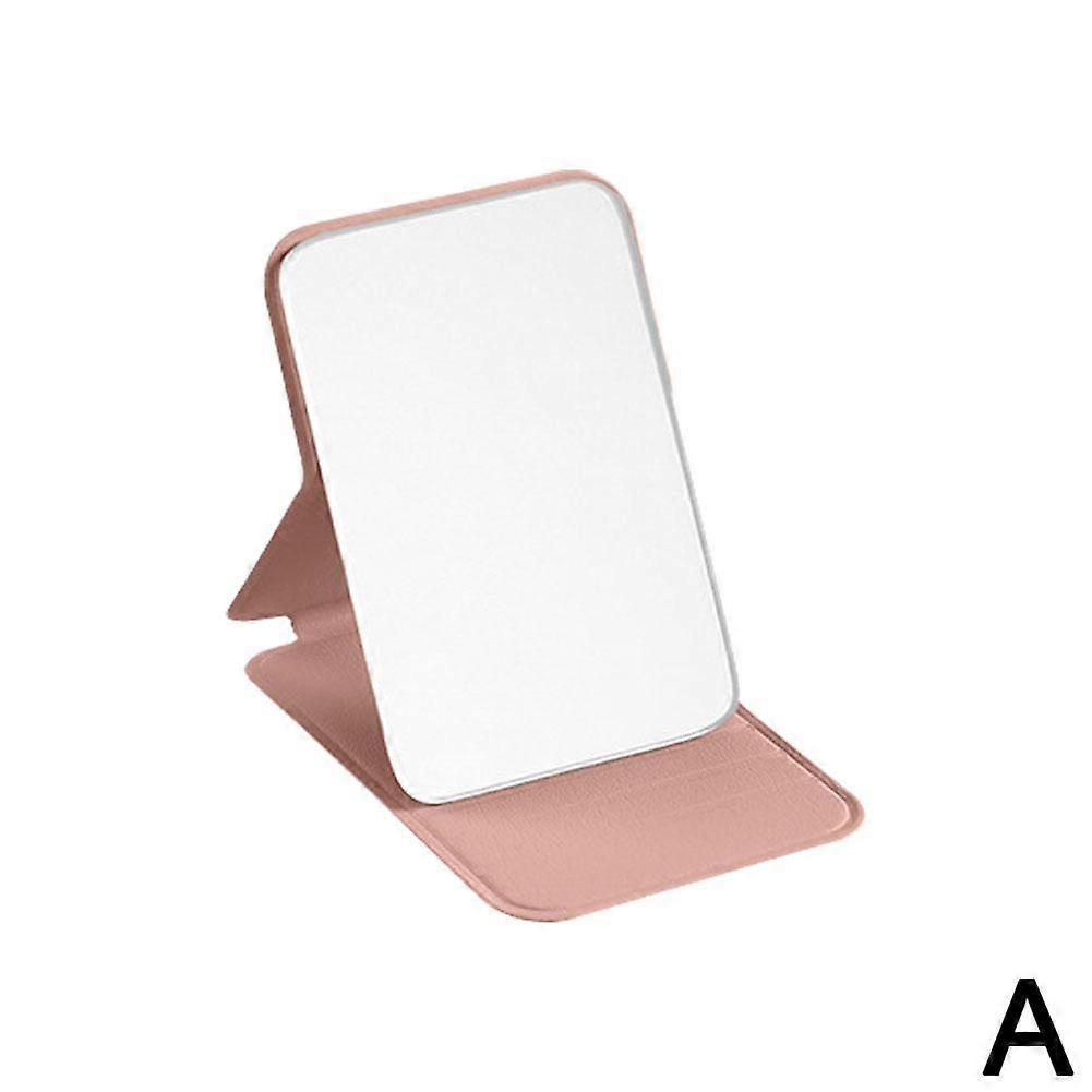 Desktop Makeup Mirror Solid Color PU Leather Simple Portable Handheld Makeup Mirror Foldable Student Cute Pocket Mirror Makeup