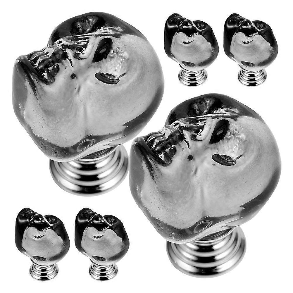 Crystal Glass Skull Drawer Knobs Grey Handles for Kitchen 6Sets