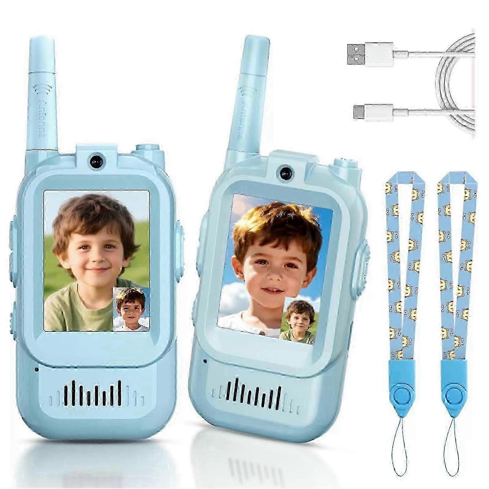 Video walkie-talkier for barn, 2-pakning håndholdt oppladbar videointercom med videokamera, stemmeveksler, 1,5 km rekkevidde, for gutter og jenter, gave