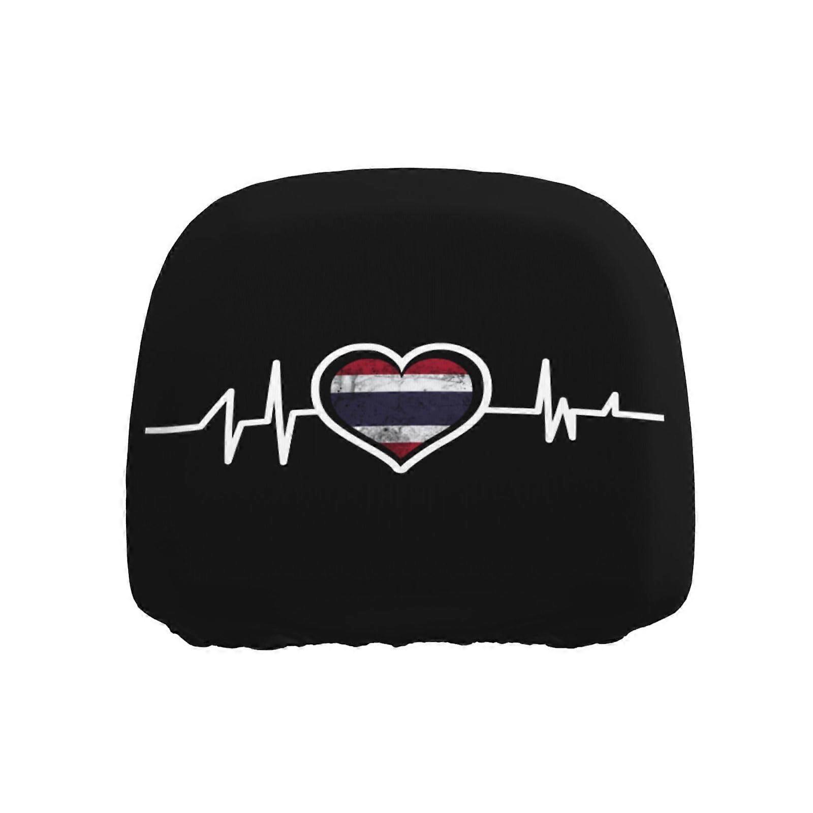 Car Headrest Covers Black Polyester Universal Fit Durable Cushion Protectors Thai Flag Design
