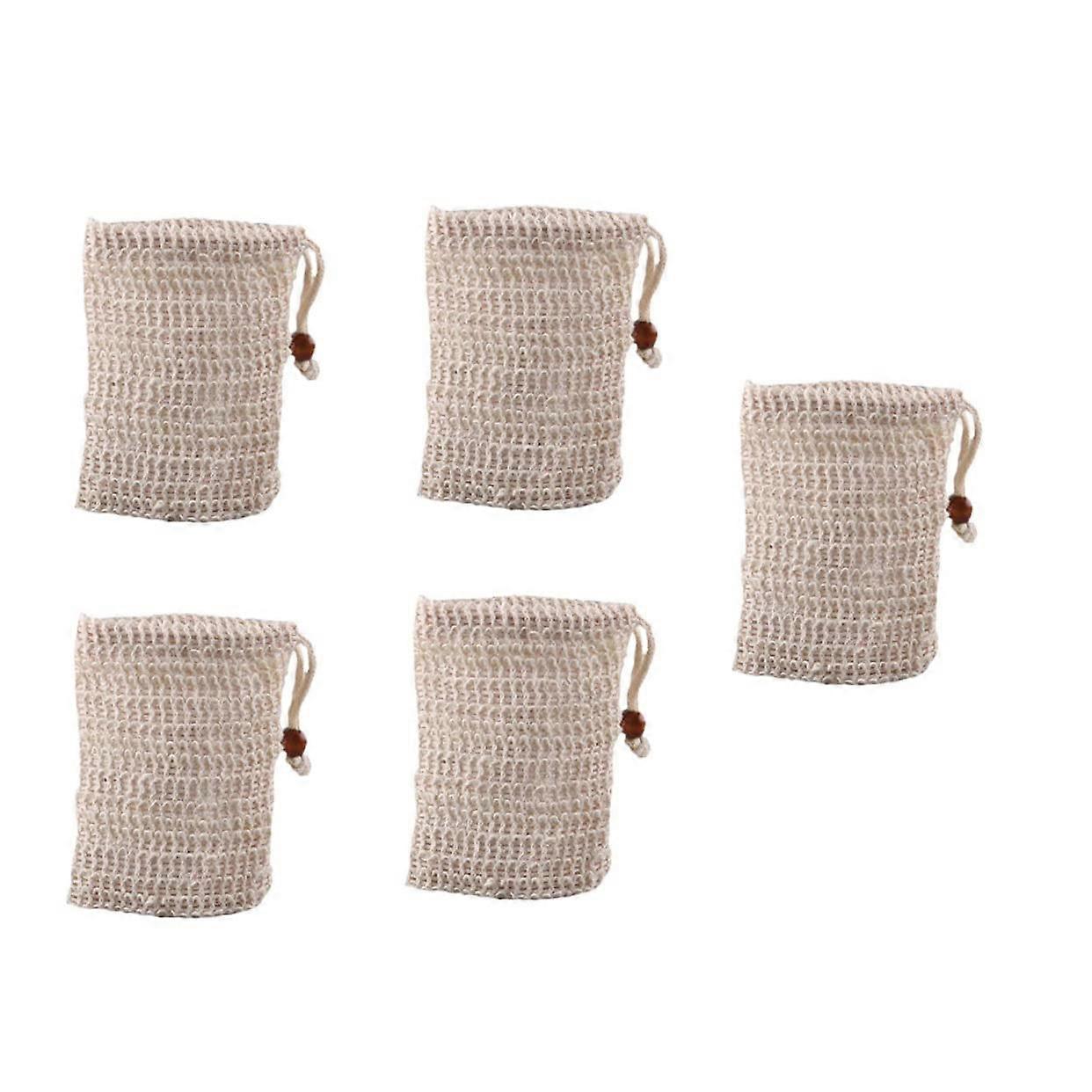 5pcs Natural Sisal Soap Saver Bag with Rich Foaming Effect, Exfoliating Pouch for Shower