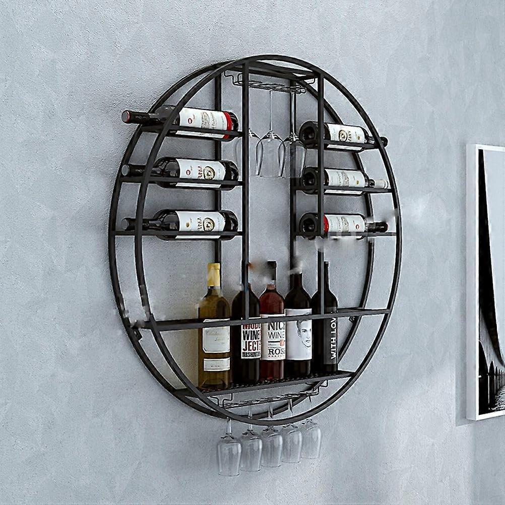 Wall Mounted Wine Rack with Glass Holder, Rustic Metal Bottle Shelf with Stemware Storage
