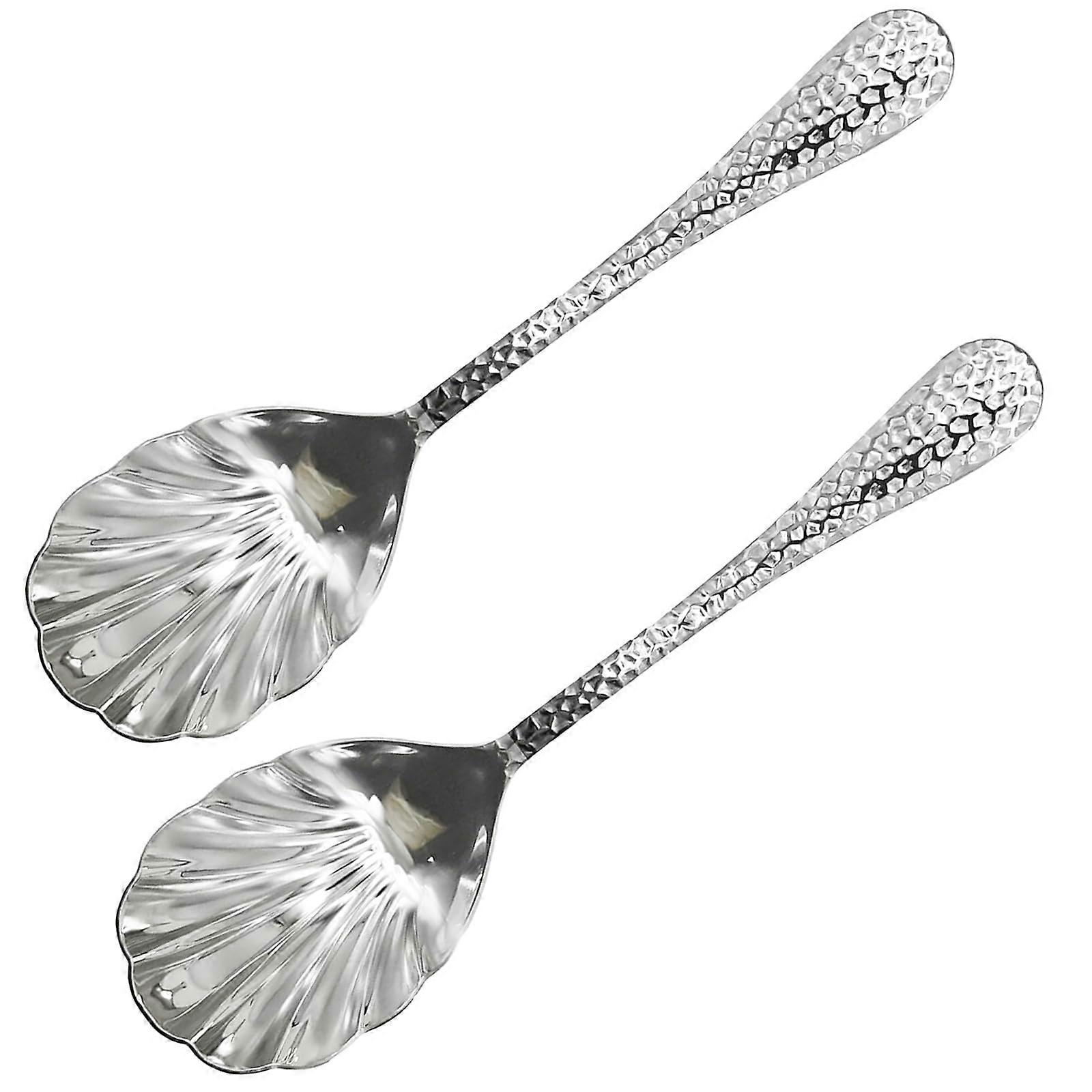 2Pcs Stainless Steel Serving Spoons 18/10 Shell Shape Large Soup and Vegetable Spoon for Buffet Party