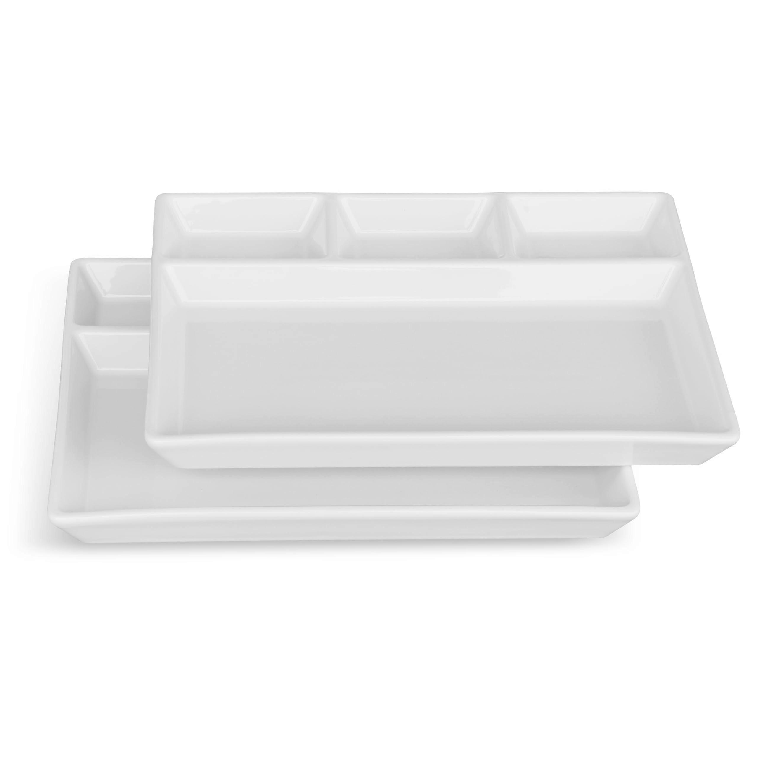 Divided Ceramic Plates 4 Compartment Serving Dishes Microwave Safe Porcelain Tray 2 Pack