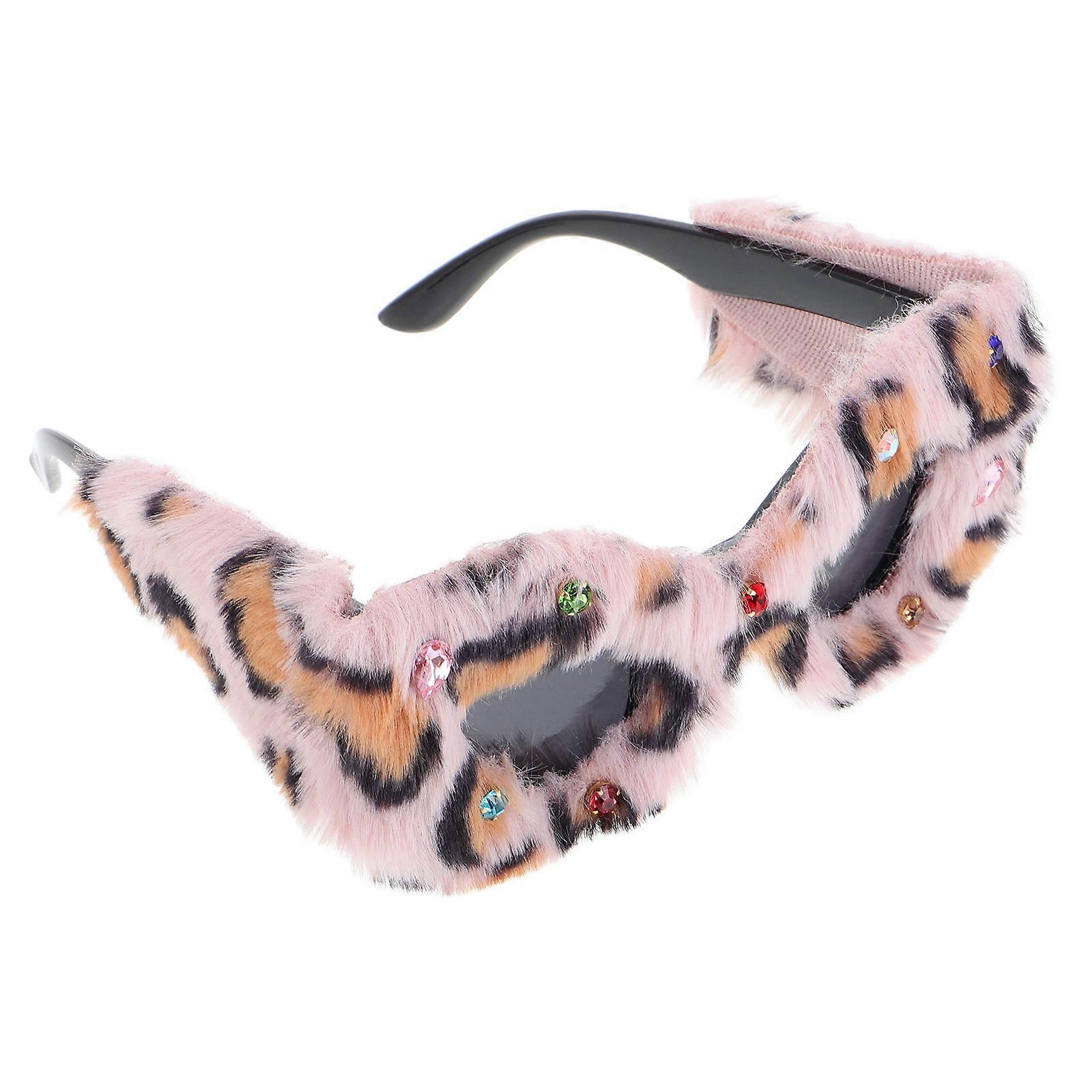 Leopard Plush Cat Eye Sunglasses for Party Funky Retro Style