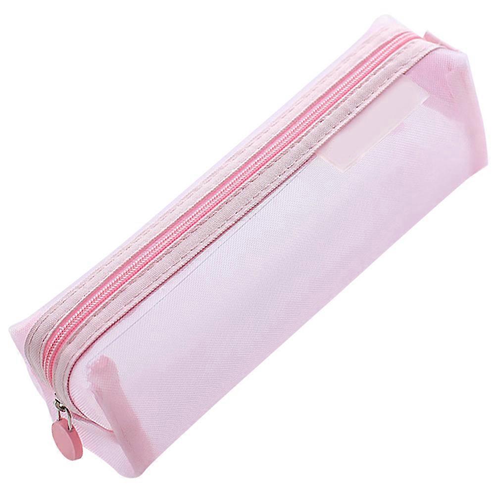 Pink Mesh Pen Holder Pencil Case for School Use and Practical