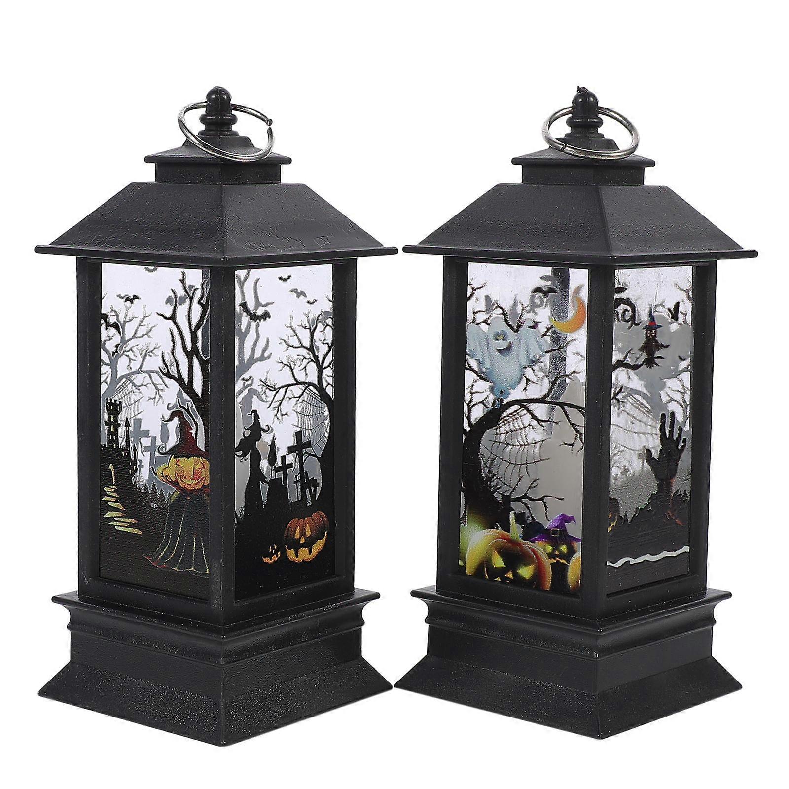 Halloween Simulation Flame Lamp for Decoration 2Pcs Black Plastic Electronics