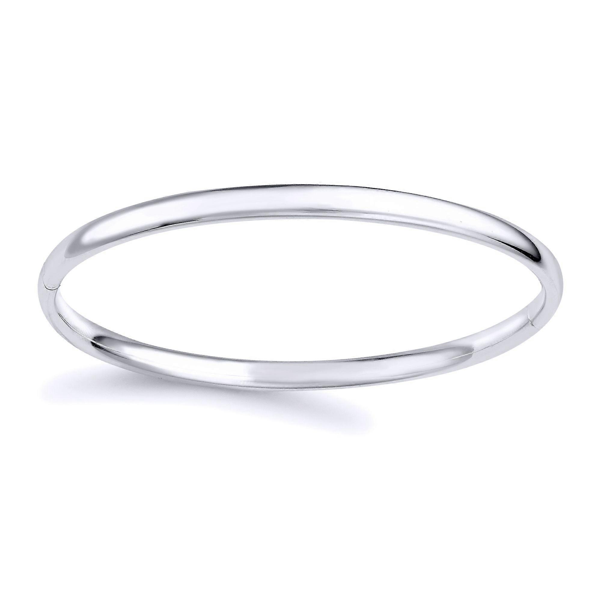 Jewelco London Ladies 18ct White Gold Round Tube Minimalist Oval Bangle Bracelet 4.2mm