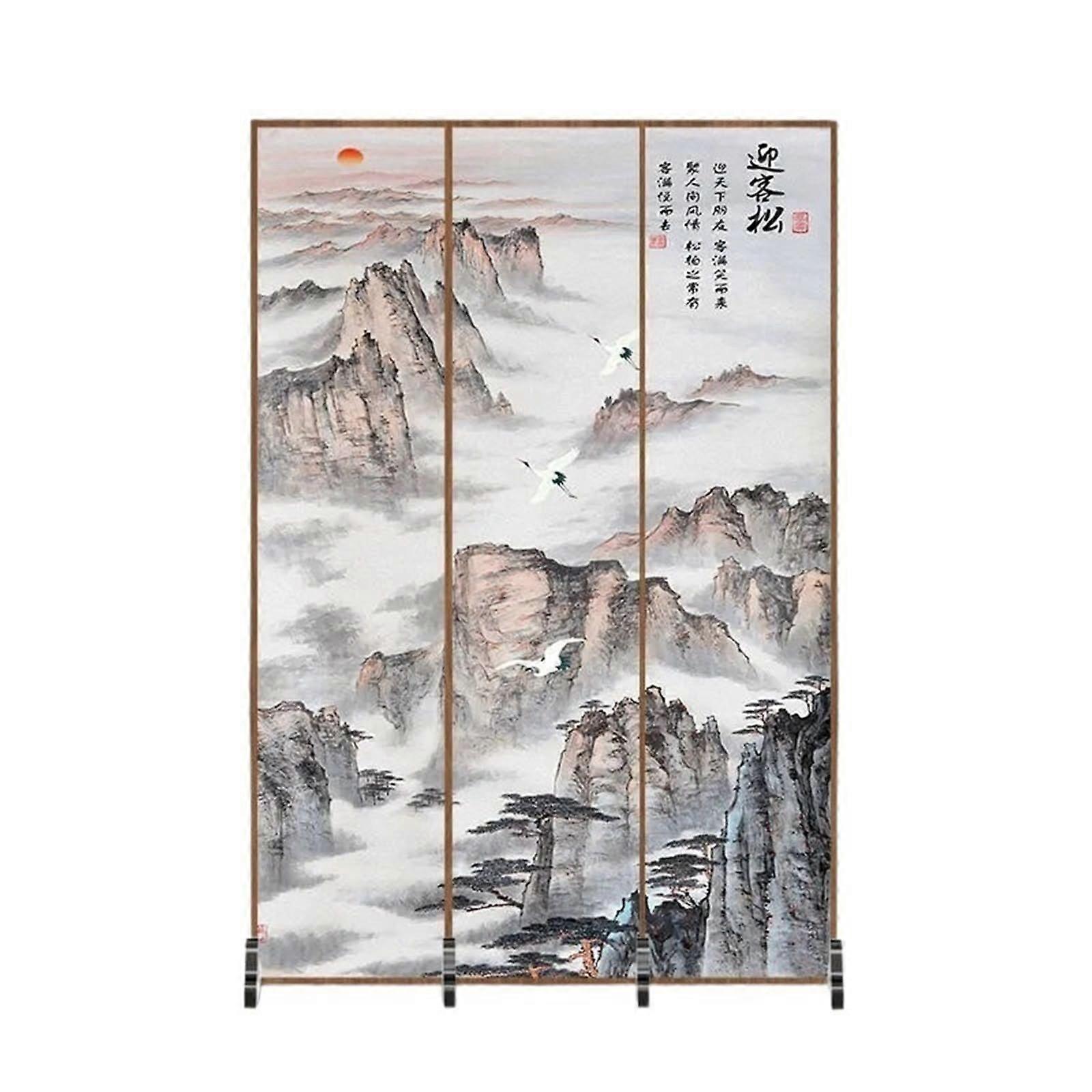 Bamboo Folding Room Divider 3 Panel Vintage Privacy Screen with Retro Decorative Style
