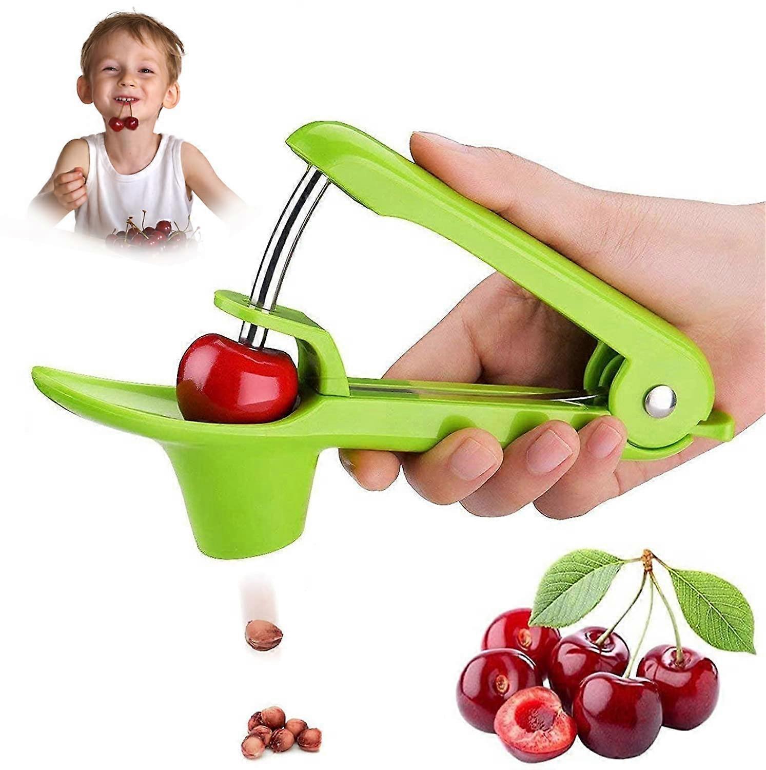 Cherry Pitter and Olive Pitter Tool with SpaceSaving Lock Design, Easy Seed Removal, Green