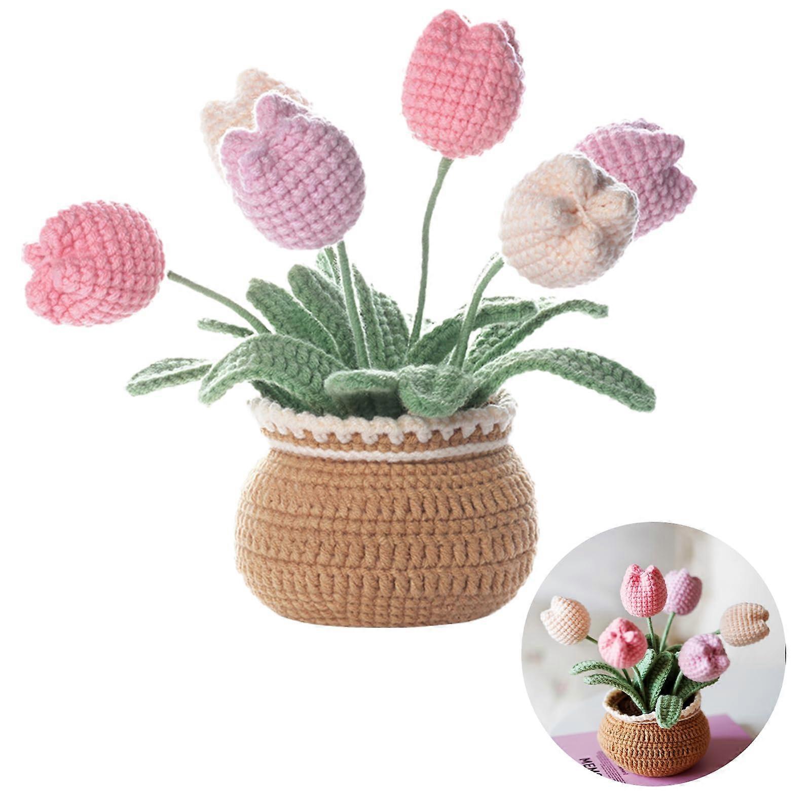 Crochet Flower Kit Tulip Pot DIY Set with Hooks Yarn StepbyStep Video Guide for Beginners