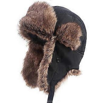 Hattar Vattentät Rysk Bomber Hatt Män Vinter Varma Öronlappar Snö Skidmössa Hattar (Storlek: XL, 59-61cm)