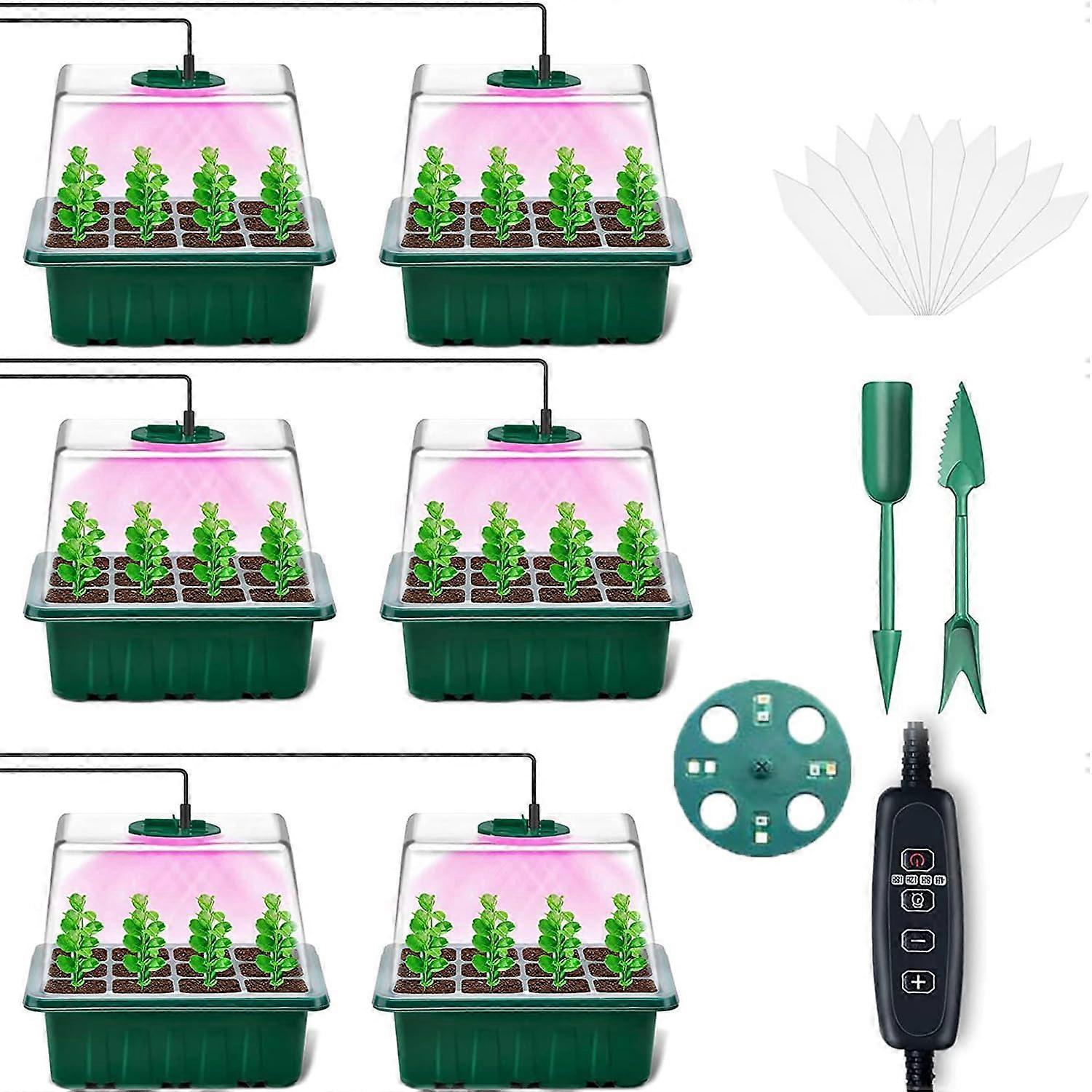 Seed Starter Kit with Grow Light, 5Pack 60 Cell Germination Trays with Adjustable Humidity Domes