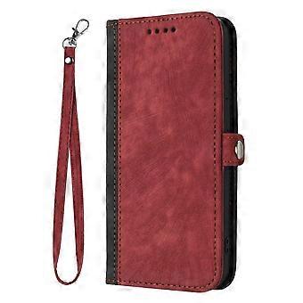PU Leather Wallet Flip Case with Card Holder Stand Wrist Strap Red Full Protection for Honor 8S